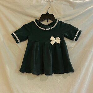 Tahari Baby Girls 0-3 Months Forrest Green Long Sleeve Bow Formal Holiday Dress